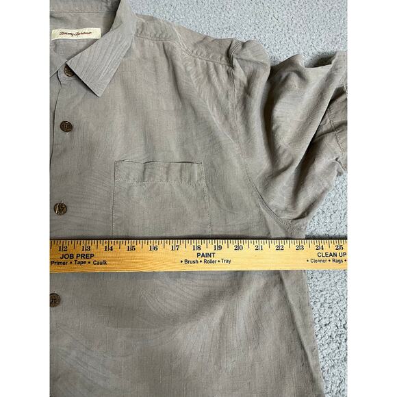 Tommy Bahama Button Shirt Large Silk Floral Tropical Beige Short Sleeve Beach - Picture 5 of 11